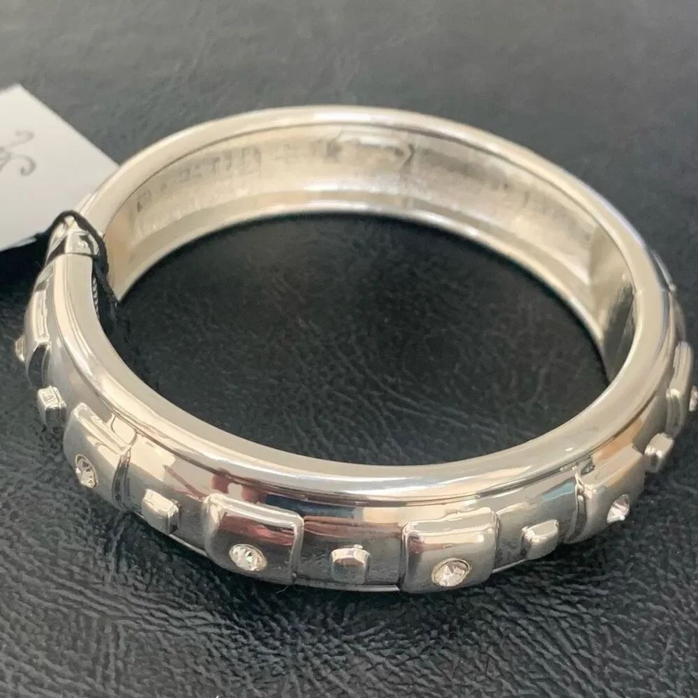Sequin NYC Crystal Hinged Silver Bangle, Pavé Crystals